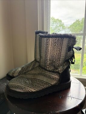 UGG bailey bow bling Charm black silver Boots